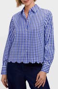 Foxcroft Scarlett Gingham Scallop Hem Button-Up Shirt
