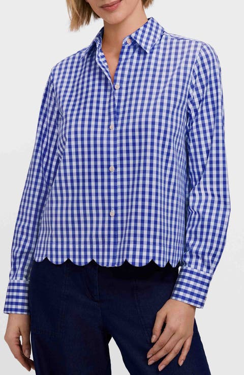 Foxcroft Scarlett Gingham Scallop Hem Button-Up Shirt (Petite)