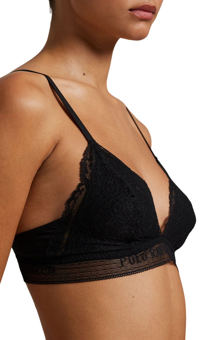 Polo Ralph Lauren Lace & Stretch Cotton Rib Triangle Bralette, Alternate, color, Onyx