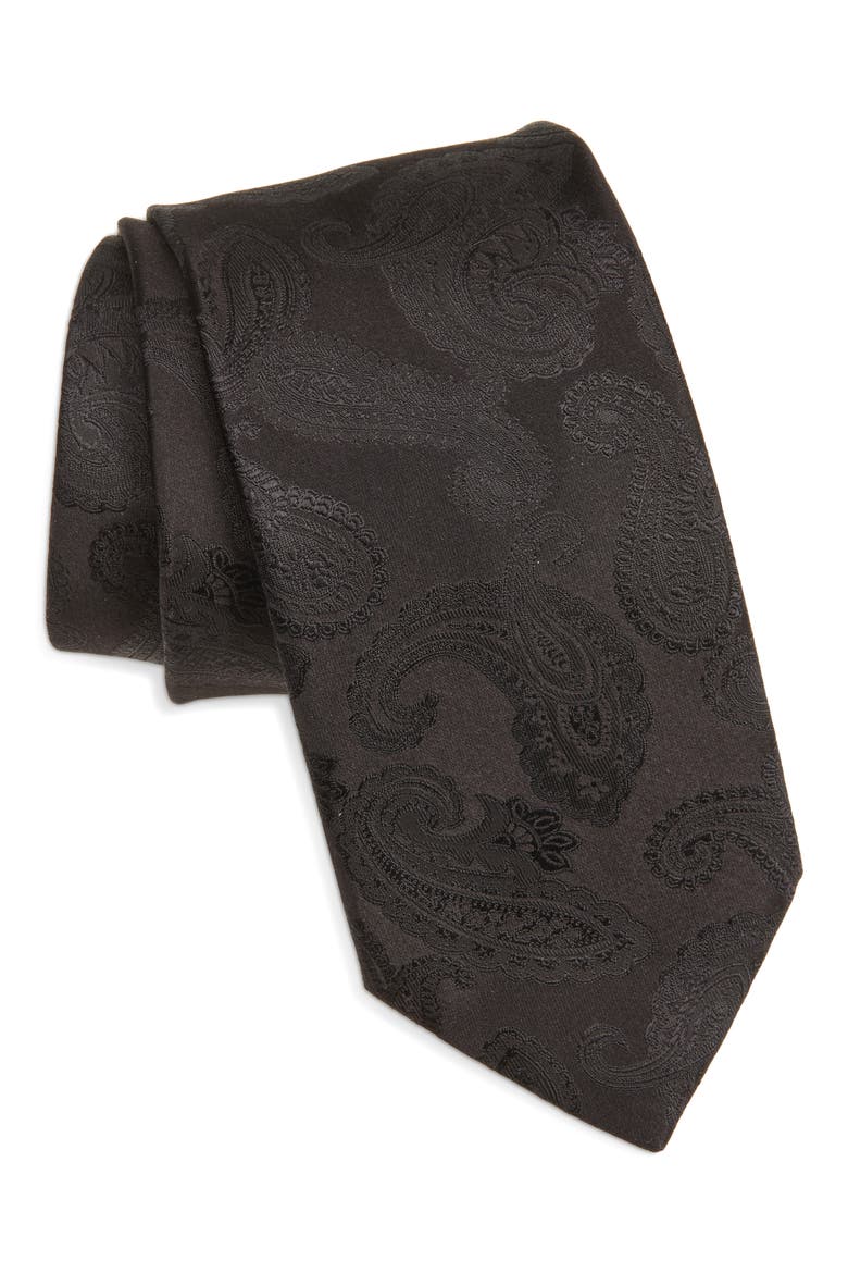 Paisley Woven Silk Tie, Main, color, BLACK