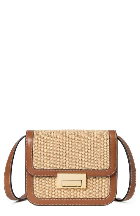 Desi Woven Raffia & Leather Shoulder Bag