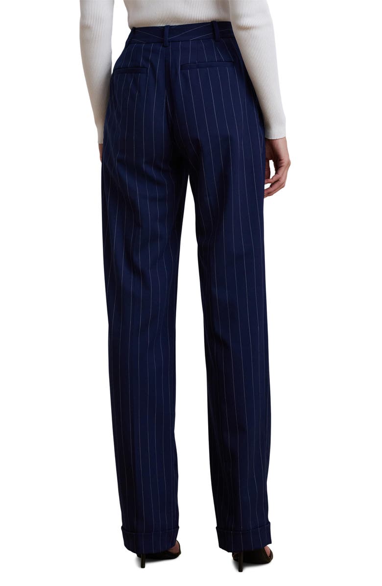 Lauren Ralph Lauren Pinstripe Wool Blend Straight Leg Pants, Alternate, color, Navy/ White