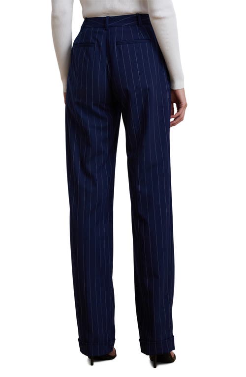 Ralph Lauren Lauren  Pinstripe Wool Blend Straight Leg Pants