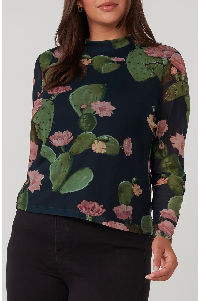 Mezzanine Cactus Print Mesh Top, Alternate, color, BLUE PRINT