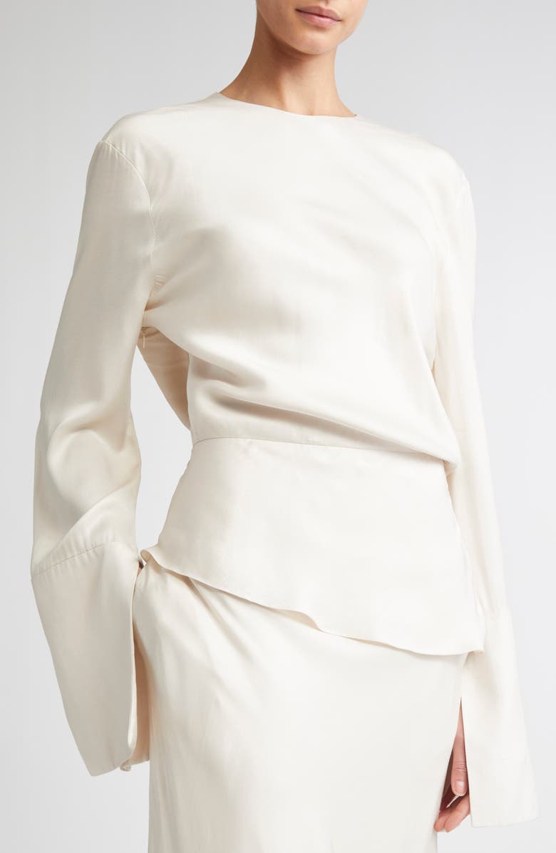 Brandon Maxwell The Violet Long Sleeve Twill Gown, Alternate, color, Pearl