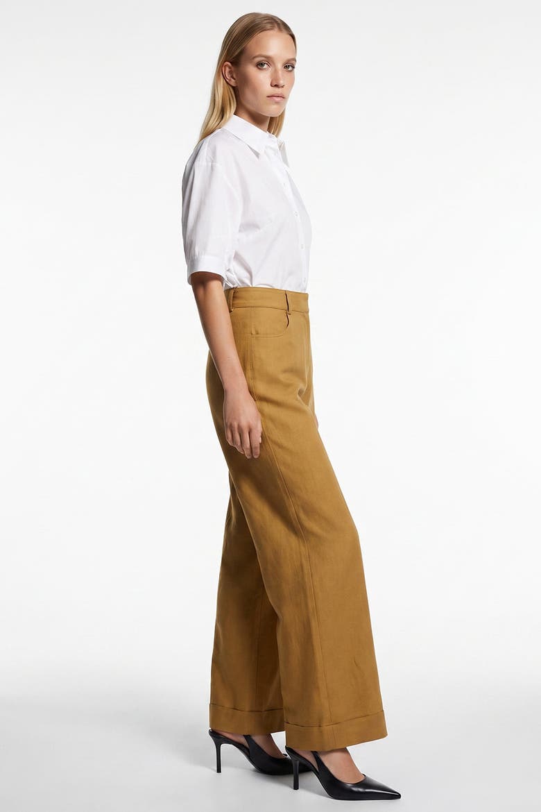 Sienna High Waisted Wide Leg Linen Pants, Alternate, color, CAMEL