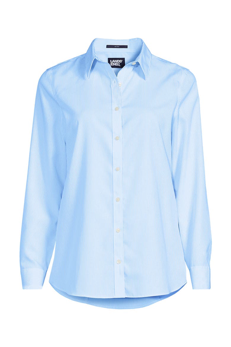 Plus Size No Iron Button Front Shirt, Alternate, color, Bermuda Blue Mini Stripe