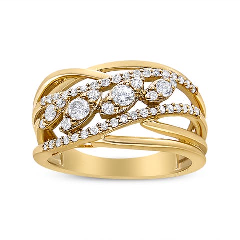 10K Yellow Gold 1/2 Cttw Diamond Split Shank Cocktail Ring