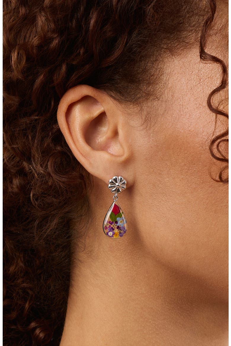 Dried Flower Resin Teardrop Earrings, Alternate, color, SILVER