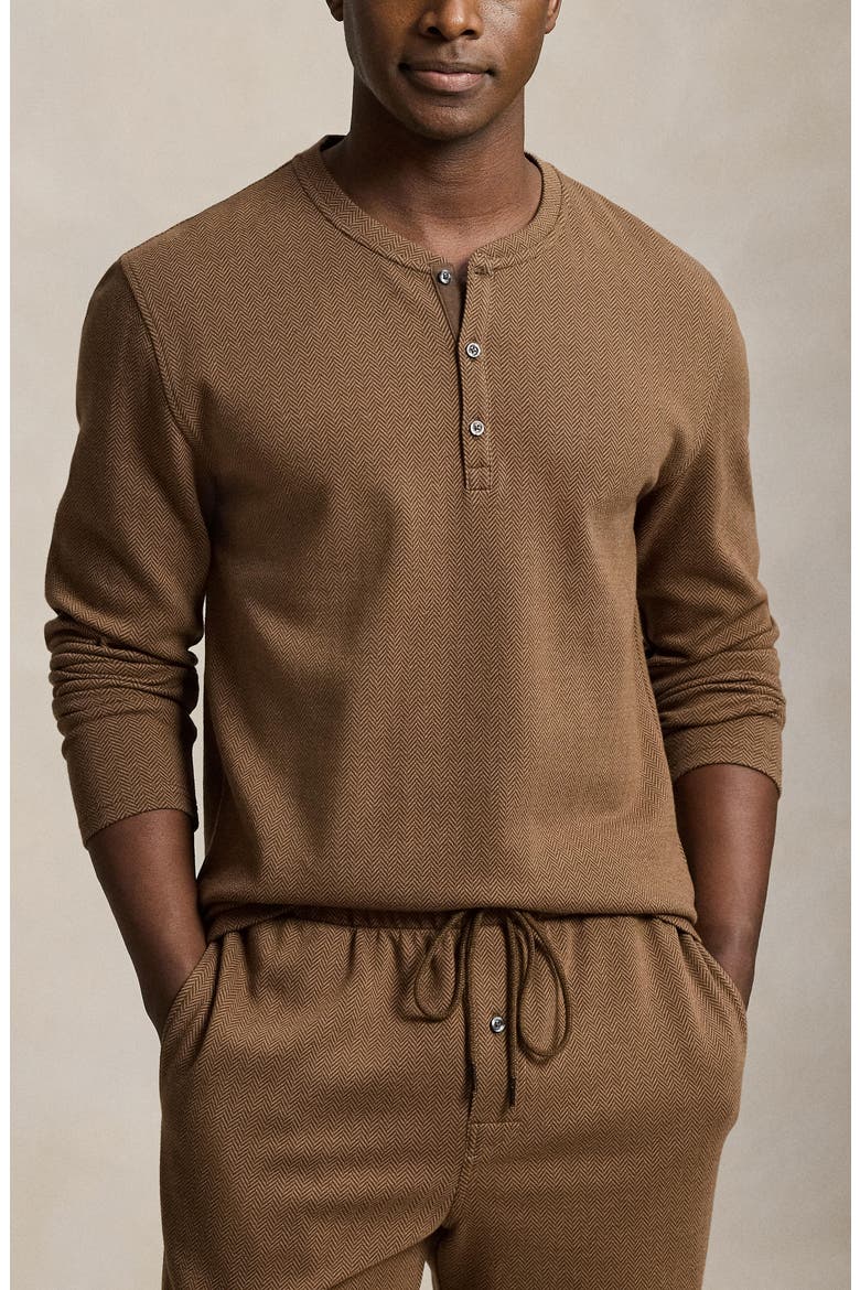 Herringbone Henley Sleep Shirt, Alternate, color, BRANCH HERRINGBONE BROWN