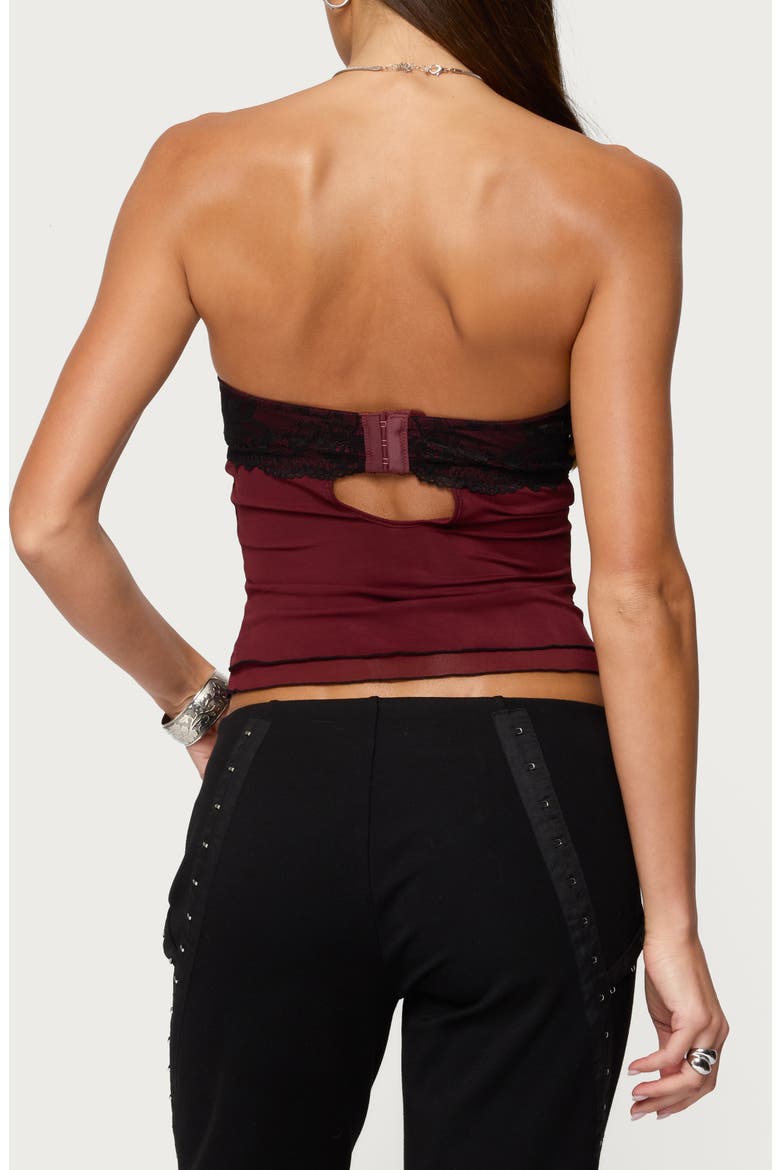 Contrast Lacey Sheer Mesh Bra Top, Alternate, color, BURGUNDY