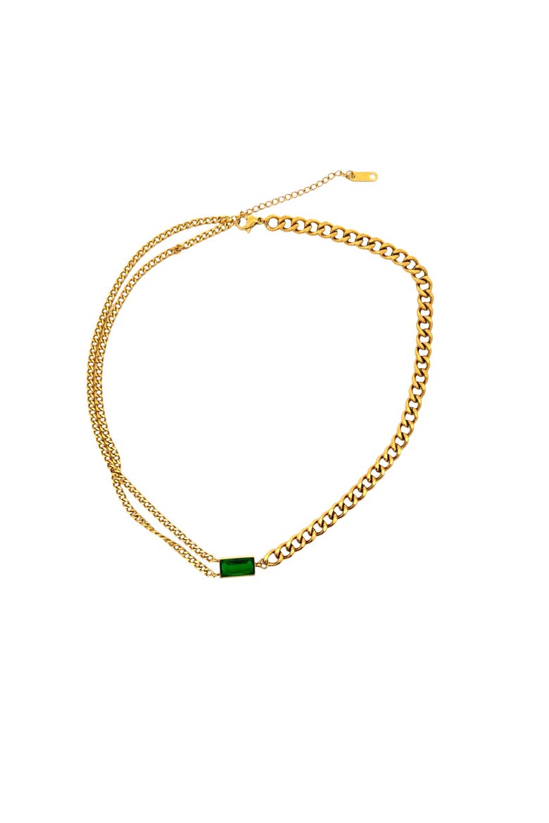Mixed Chain Necklace with Rectangular Accent, Alternate, color, Yellow Gold