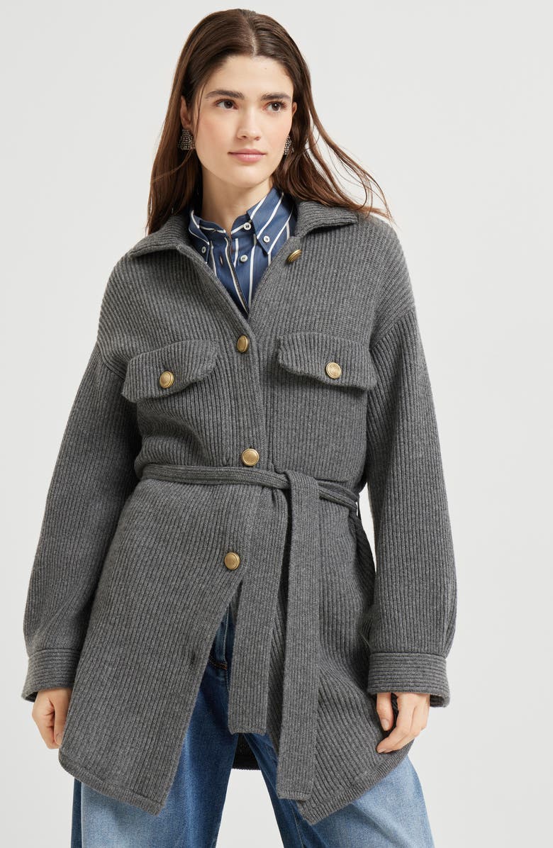 Brunello Cucinelli English rib knit cardigan, Alternate, color, Lead