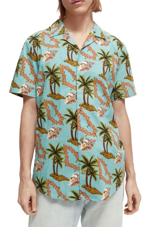 Hawaii Print Short Sleeve Cotton Button-Up Shirt