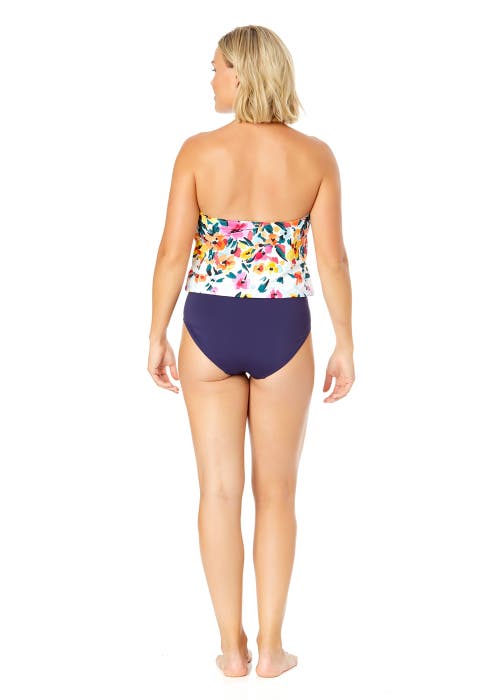 ANNE COLE GRADIENT FLORAL STRAPLESS BLOUSON KEYHOLE ONE PIECE SWIMSUIT