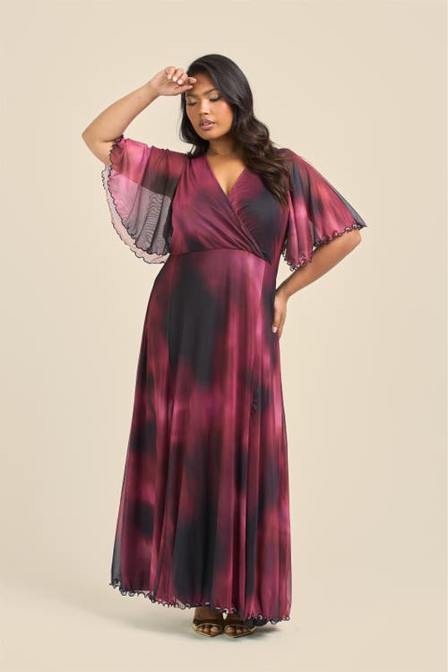 Fashion-szn Curve Elegant Abstract Print Mesh Maxi Dress In Red