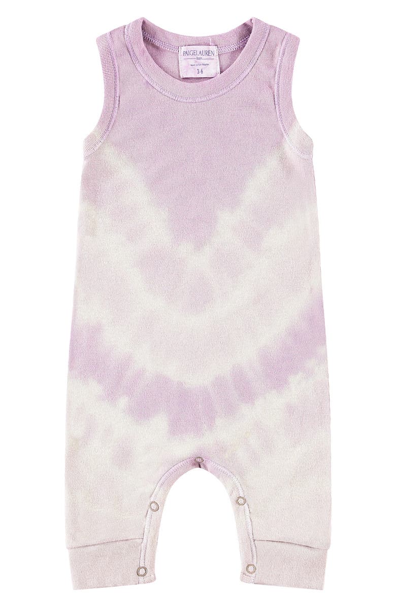 PAIGELAUREN Tie Dye Tank Romper, Main, color, Purple