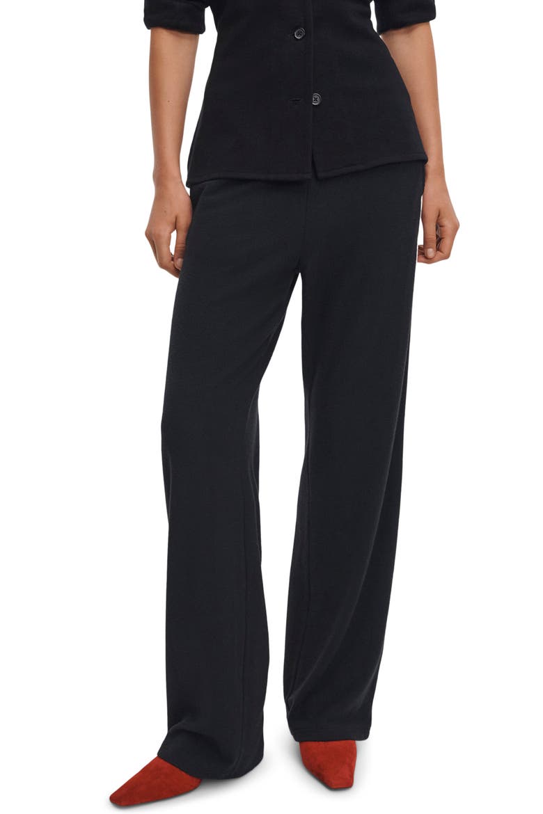 Brushed Knit High Waist Wide Leg Pants, Main, color, BLACK