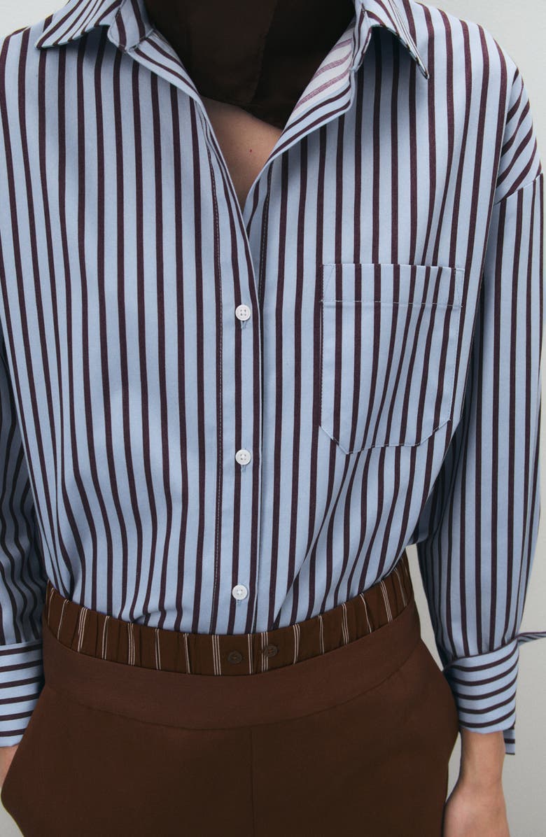 MANGO Stripe Cotton Blend Button-Up Shirt, Alternate, color, Sky Blue