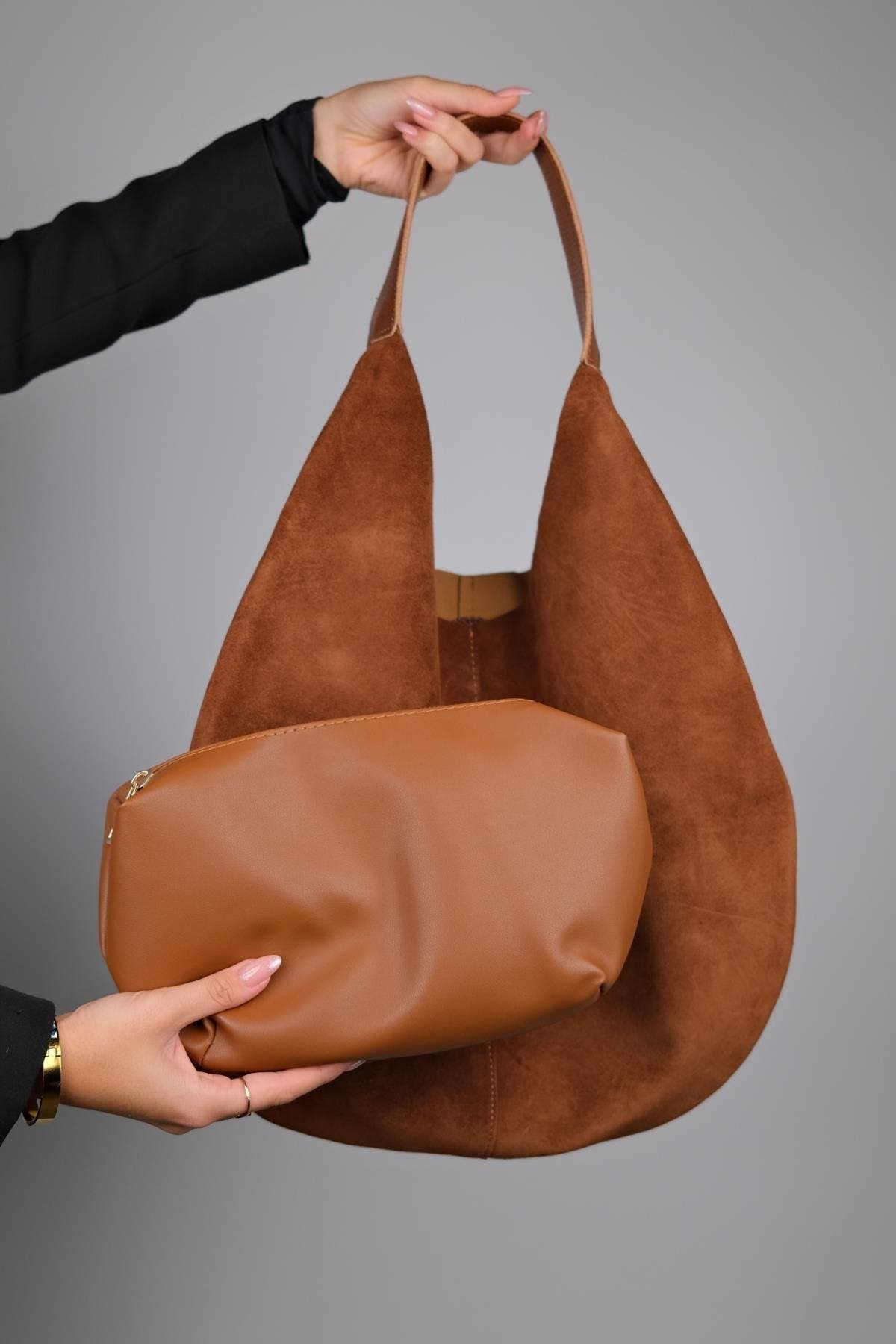 PUJA Leather Shoulder Bag, Alternate, color, Cognac Suede