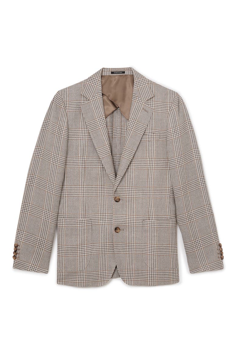 Epsom Tailored Fit Brown Glen Check Linen & Wool Blend Suit Jacket, Alternate, color, OATMEAL BROWN