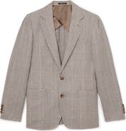 Reiss Epsom Tailored Fit Brown Glen Check Linen & Wool Blend Suit Jacket