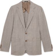 Reiss Epsom Tailored Fit Brown Glen Check Linen & Wool Blend Suit Jacket