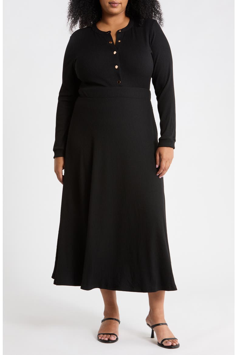 Ashton Button Front Midi Dress, Main, color, BLACK