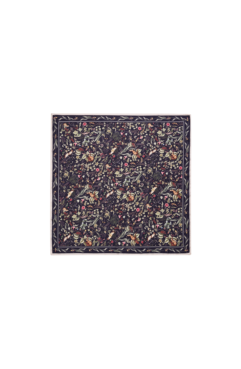 Fable England Wolf Garden Navy Square Scarf, Main, color, Navy