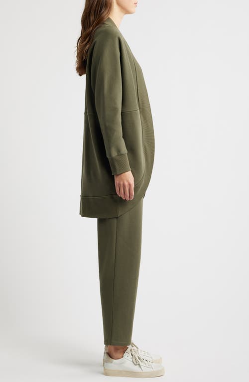 Caslonr Caslon(r) Cocoon Open Front Longline Fleece Sweatshirt In Olive Sarma