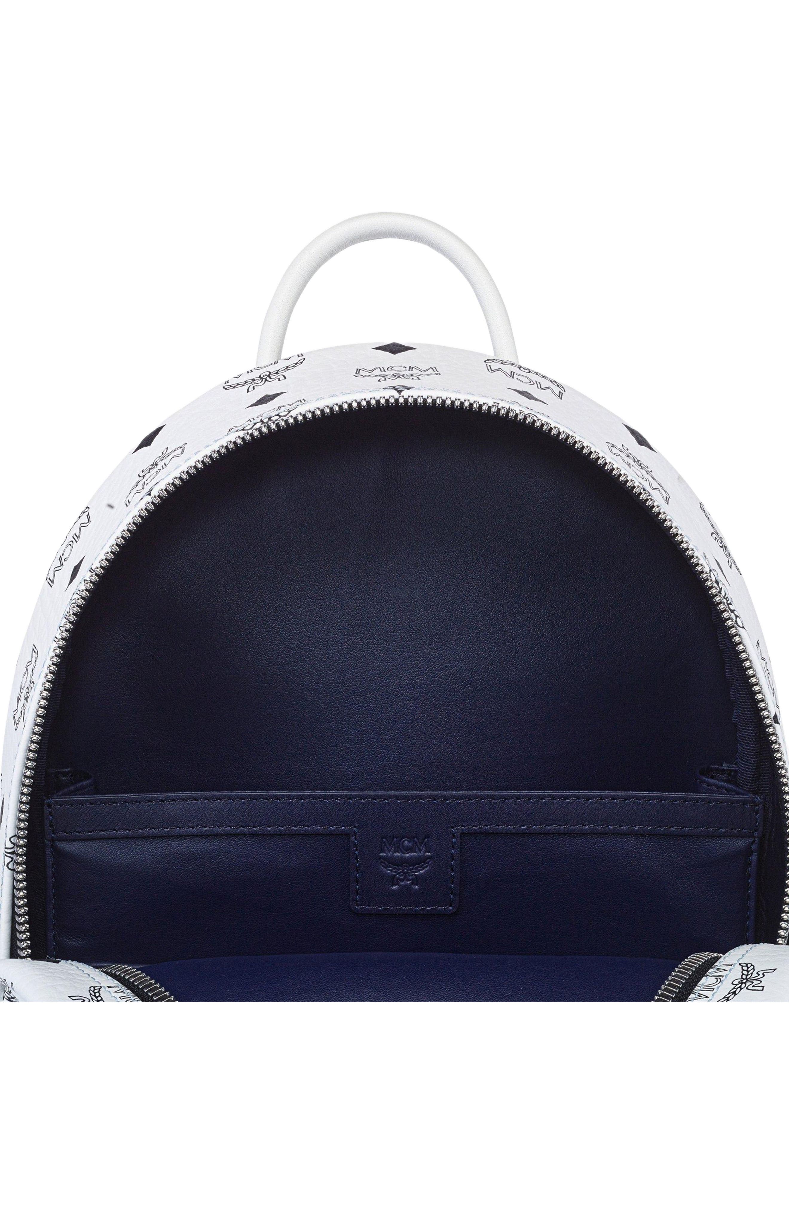 MCM Stark Side Studs Backpack in Visetos, Alternate, color, White