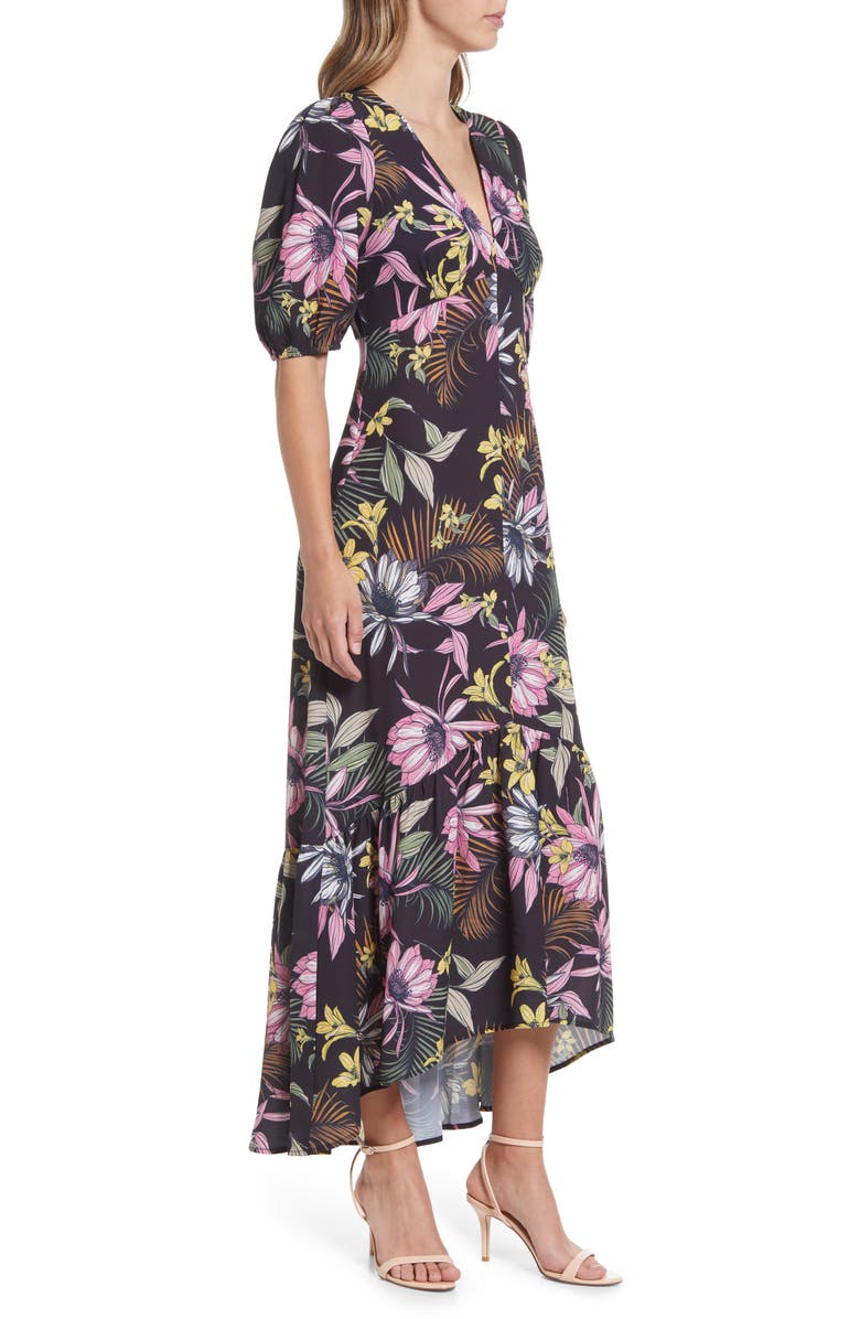 Fourteenth Place Floral Print Ruffle Hem Midi Dress, Alternate, color, 