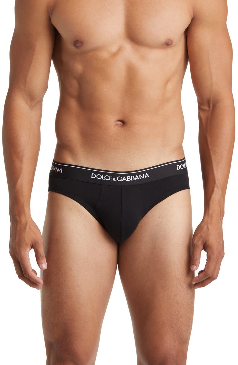 Dolce&Gabbana 2-Pack Logo Waist Briefs, Alternate, color, Black