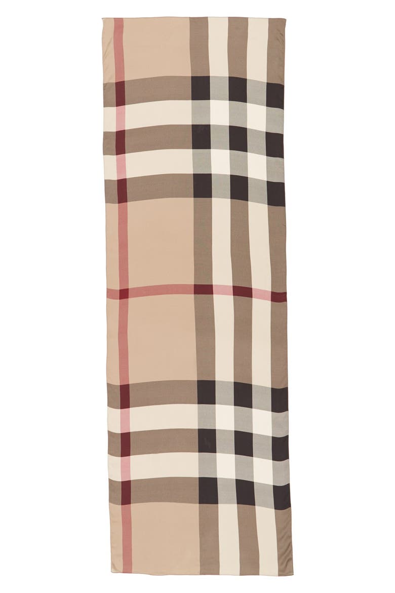Check Print Silk Scarf, Alternate, color, SMOKED TRENCH CHECK