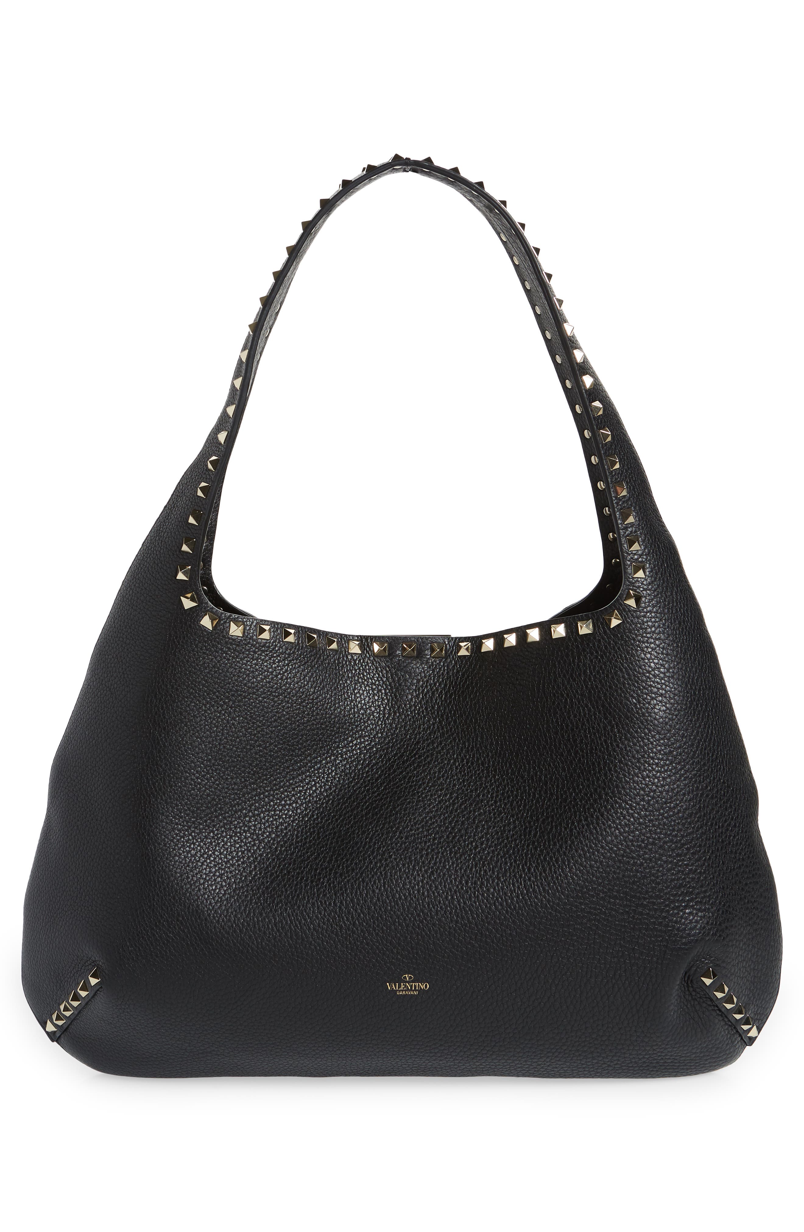 Valentino Garavani Rockstud Leather Hobo Bag, Alternate, color, 