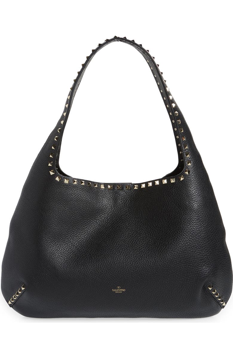 Valentino Garavani Rockstud Leather Hobo Bag, Alternate, color,