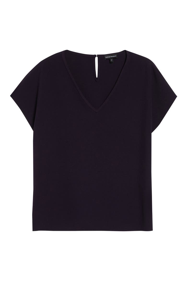 V-Neck Short Sleeve Cady Top, Alternate, color, BLACKBERRY
