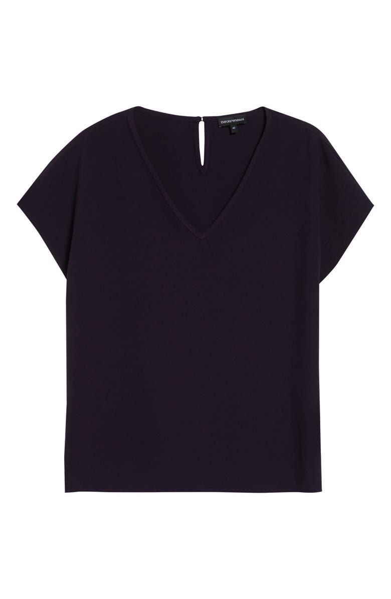 Emporio Armani V-Neck Short Sleeve Cady Top, Alternate, color, Blackberry