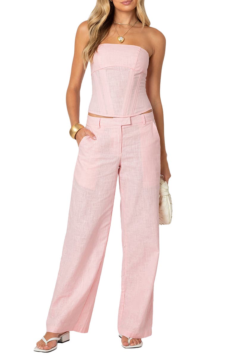 EDIKTED Arya Straight Leg Cotton Pants, Alternate, color, Light-Pink