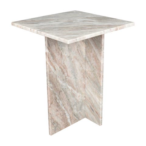 Cecil 18.5" Contemporary Natural Marble Handmade T-Shaped End Table