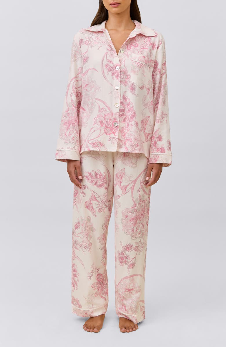 Papinelle Coco Cosy Brushed Cotton Blend Pajamas, Main, color, Ecru