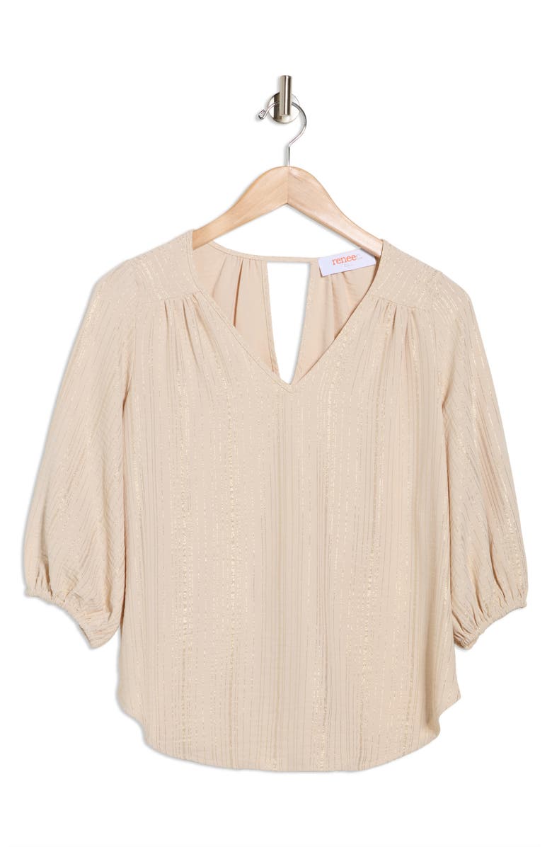 Renee C Metallic Stripe Puff Sleeve Top, Alternate, color, Taupe
