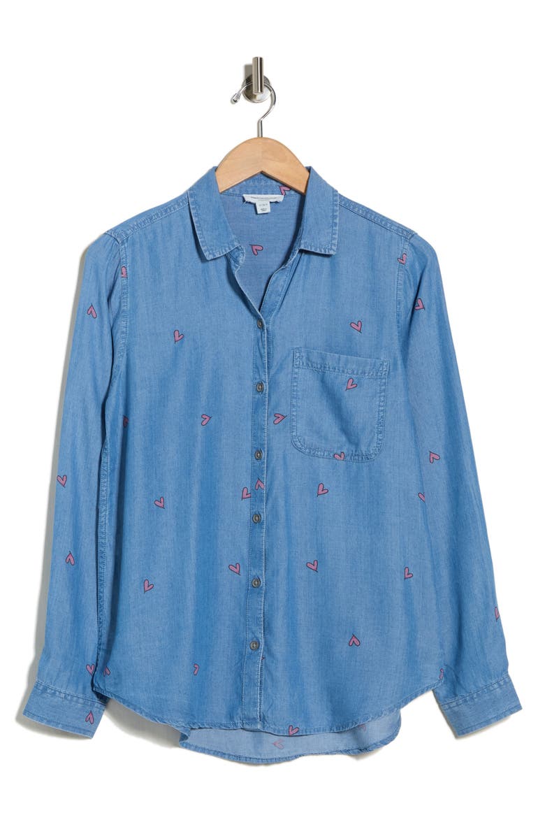 beachlunchlounge Cassie Chambray Button-Up Shirt, Alternate, color, Floating Hearts