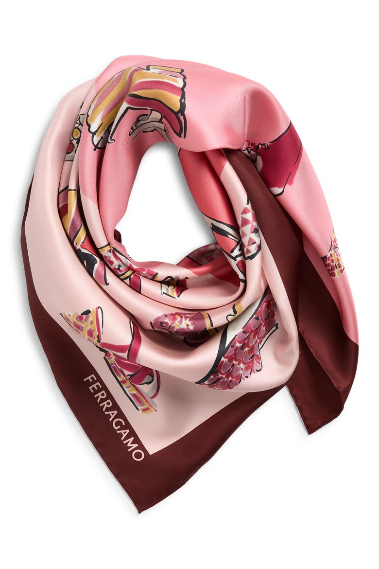 Genio Print Silk Square Scarf, Alternate, color, ROSE/RED