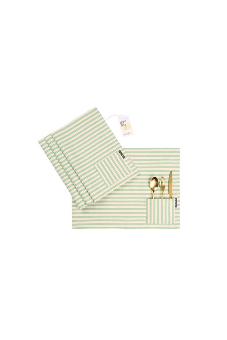 Cotton Cloth Placemats - Set of 4, Main, color, Striped - Sage Green