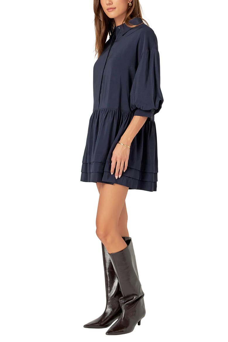 Balloon Sleeve Drop Waist Shirtdress, Alternate, color, NAVY