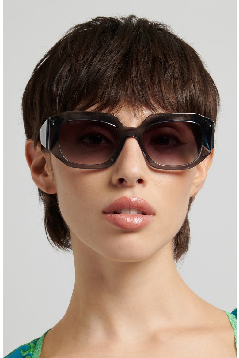 55mm Gradient Geometric Sunglasses, Alternate, color, TEAL/ BRW GRN DEGRADE