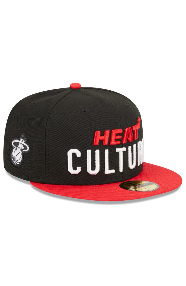 New Era Men's New Era Black/Red Miami Heat 2023/24 City Edition 59FIFTY Fitted Hat, Main, color,