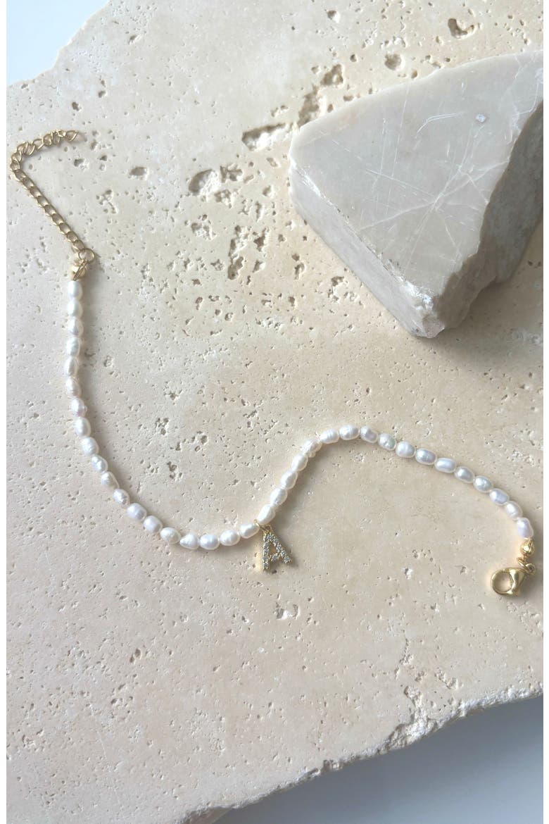 Freshwater Pearl Initial Charm Bracelet, Alternate, color, WHITE-A