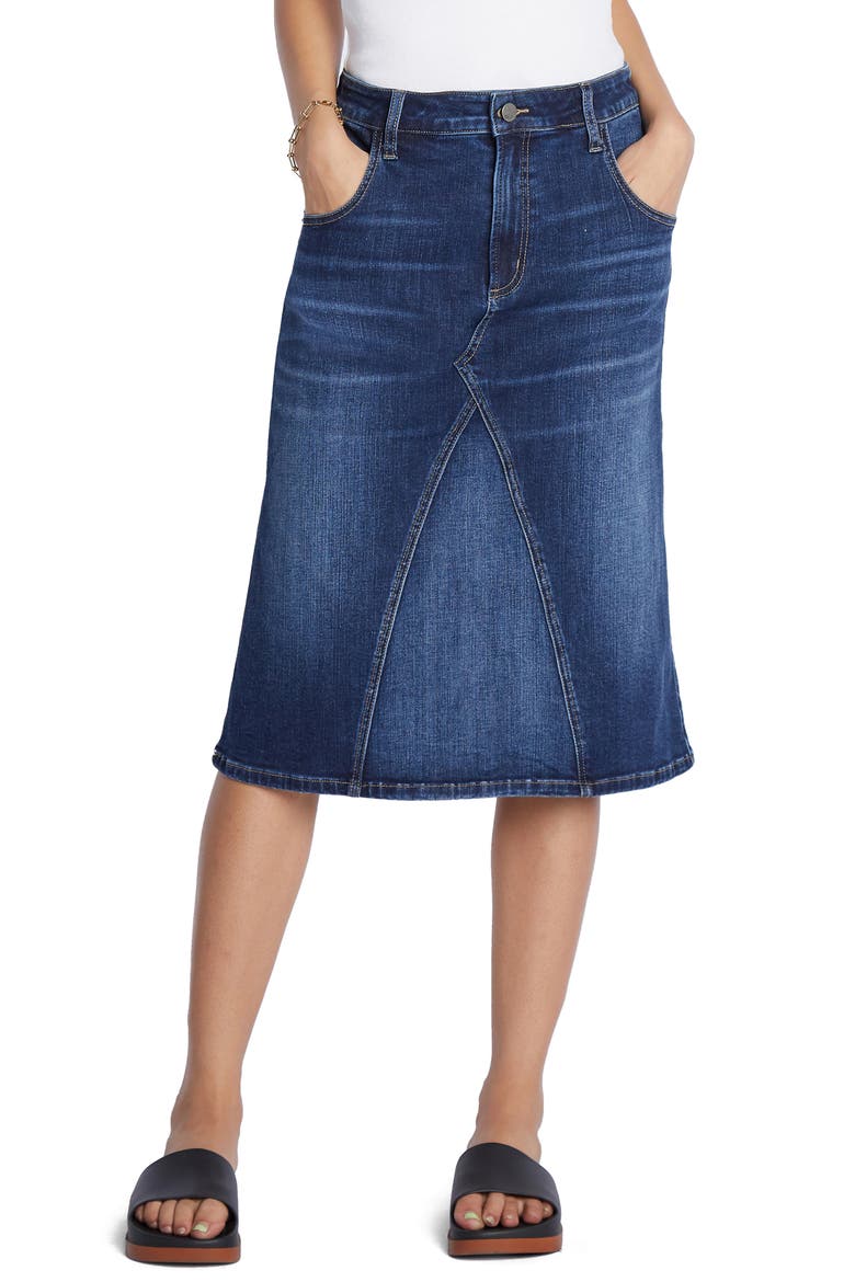 Pieced Denim Midi Skirt, Main, color, SEA BLUE